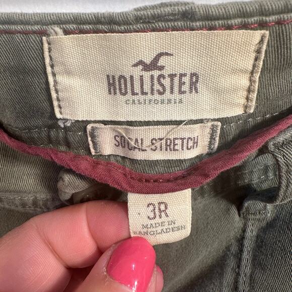 Y2K Hollister Olive Green Cargo Pants SZ 3R Low Rise Utility Flare SoCal Stretch - Picture 4 of 11